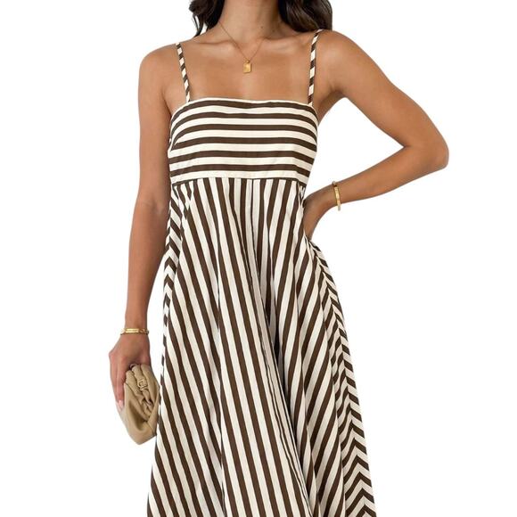 Commense Brown White Striped Maxi Dress NWT Sleeveless Size XL - Picture 4 of 5